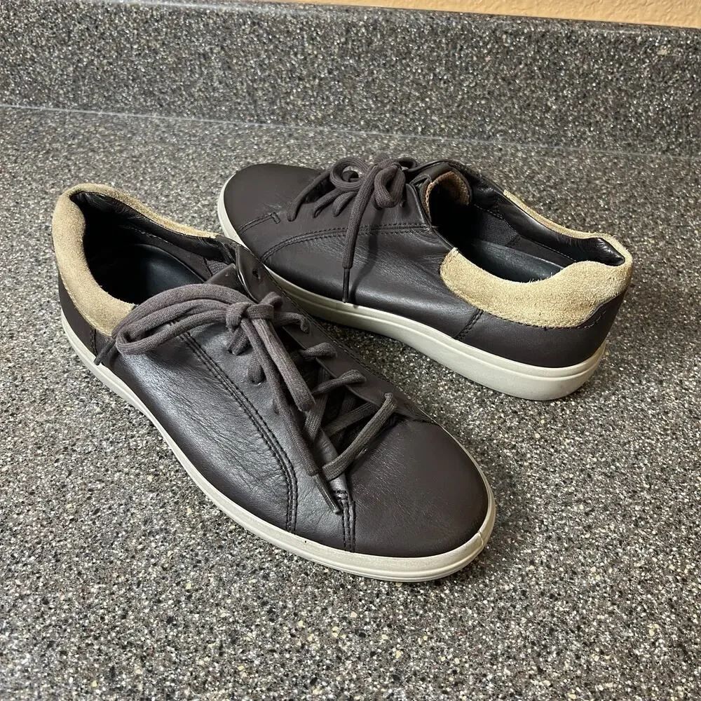 Ecco Mens Size US 8 EU 42 Shoes Sneaker Brown Leather Casual Comfort Lace Up Low